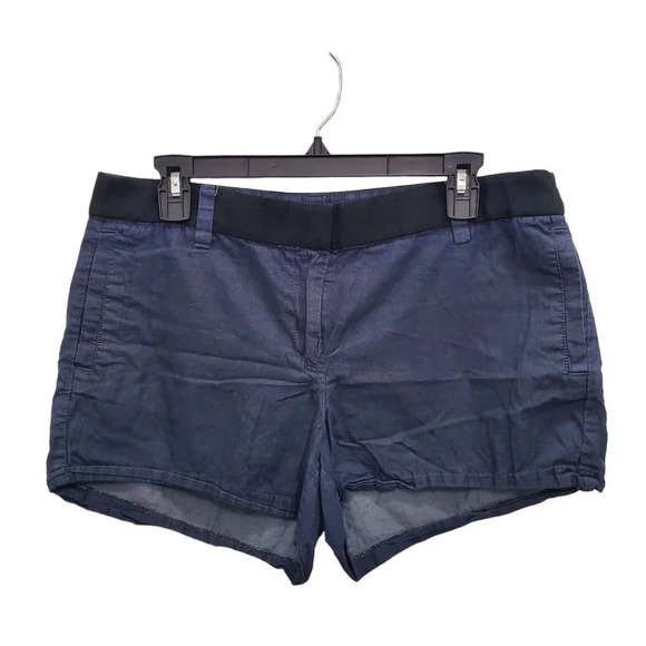 J. Crew Factory Women's Dark Wash Chambray Faux Belted‎ Cotton Shorts Size 10 - Picture 1 of 3